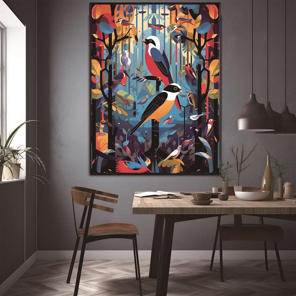A 約42 x 59 cm lh-poster-1302 北欧 カラフル アート ペイント アーティスト 鳥 ポスター フレーム付き インテリア ファッション シンプル