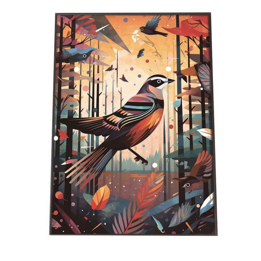 A 約59 x 84 cm lh-poster-1307 北欧 カラフル アート ペイント アーティスト 鳥 ポスター フレーム付き インテリア ファッション シンプル