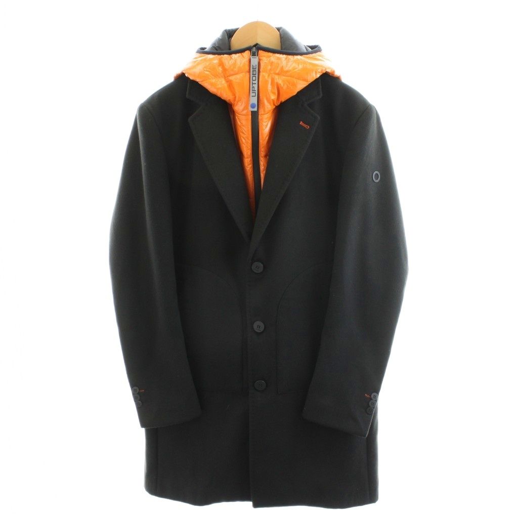 【中古】UPTOBE チェスターコート ロング丈 中綿ライナー付き アウター 50 黒 ブラック /AN15 メンズ UPTOBE チェスターコート ロング丈 中綿ライナー付き アウター 50 黒