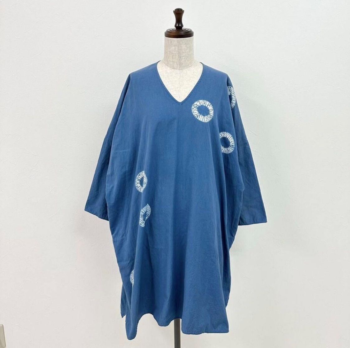 JURGEN LEHL ヨーガンレール イエローレーベル 絞り チュニック ワンピース ワイドシルエット MADE IN INDIA ブルー 系 サイズ M