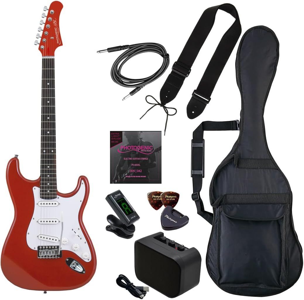 エレキギター 初心者入門 STタイプ メタリックレッド ソフトケース