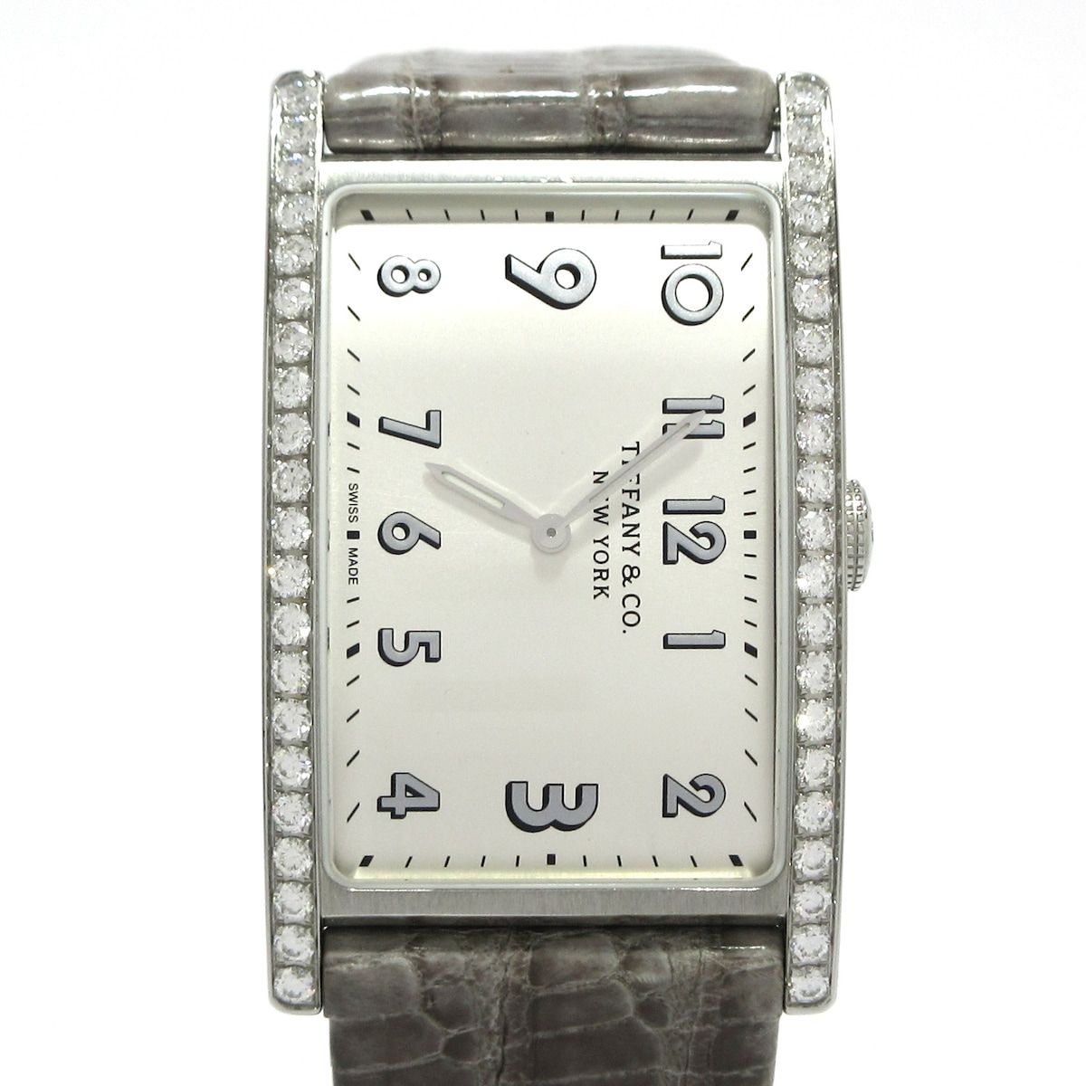 TIFFANY-Co. ティファニー 腕時計 イーストウエスト レディース ダイヤベゼル 社外リザードベルト シルバー
