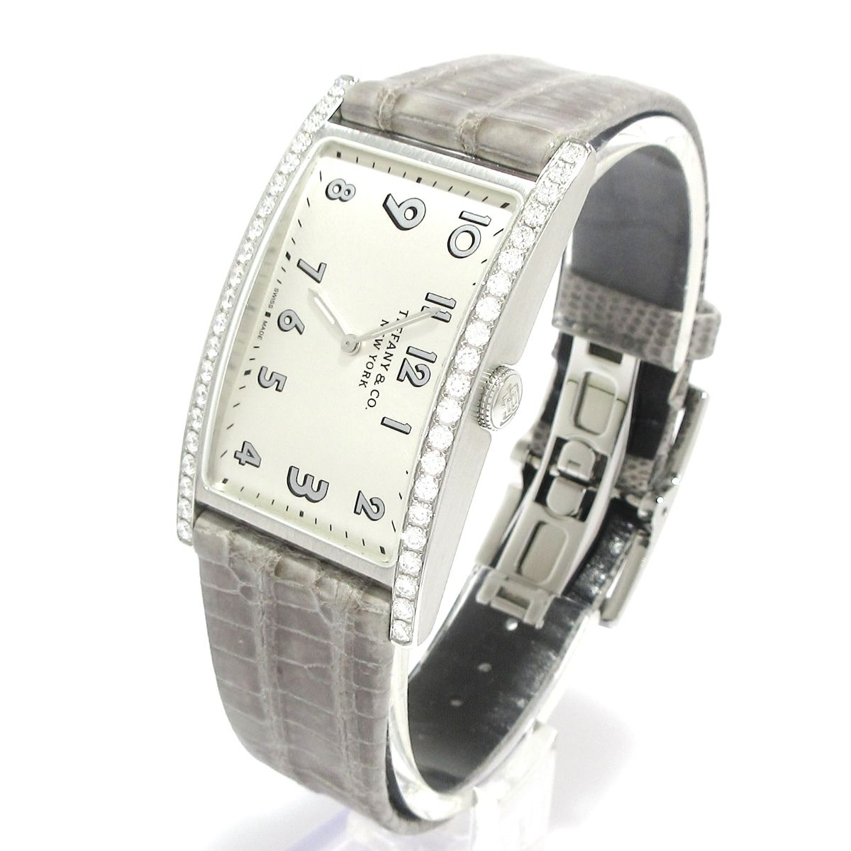 TIFFANY-Co. ティファニー 腕時計 イーストウエスト レディース ダイヤベゼル|社外リザードベルト シルバー