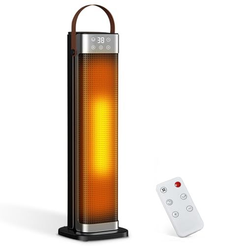 セラミックヒーター 2025新登場 - ECO知能温調 2秒速暖 1200 W ファンヒーター 電気ストーブ 暖房器具 足元ヒーター 70°左右首振り 3段階送風モード 12時間タイマー機能 リモコン付き 節電 低騒音 過熱保護 プレゼントpo