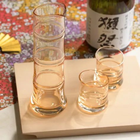 廣田硝子 酒器三点揃 竹 bamboo 徳利お猪口セット ガラス徳利 ガラスおちょこ ガラスぐいのみ ガラス製 竹型硝子 酒器 徳利 ぐいのみ おちょこ 日本製