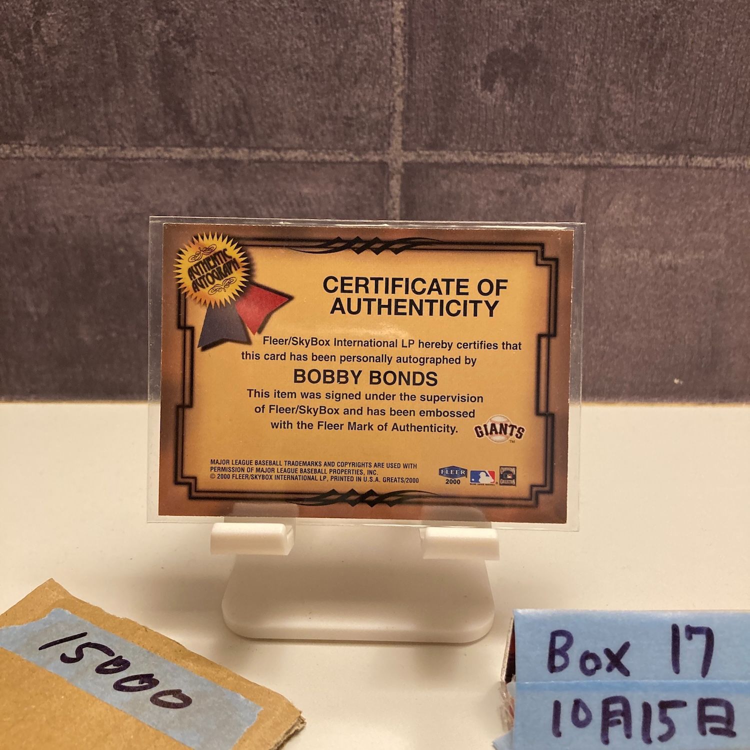 2000 Fleer SkyBox Bobby Bonds 直筆サインカード San Francisco Giants カード