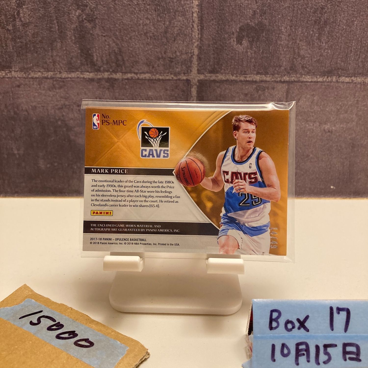 2017-18 Panini Opulence Mark Price 直筆サインカード Cleveland Cavaliers Game-Worn パッチ Memorabilia カード