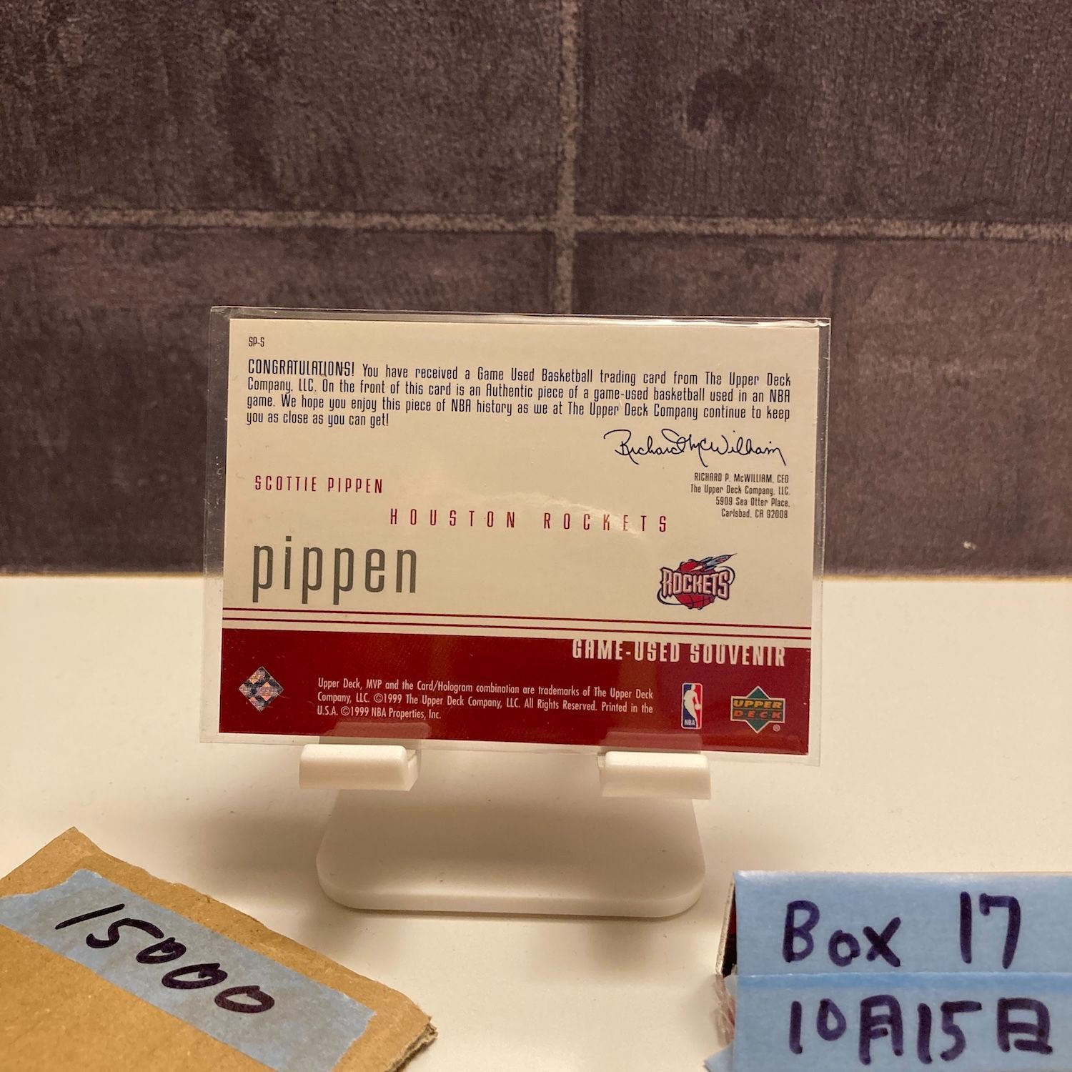 1999 Upper Deck MVP Scottie Pippen Houston Rockets Game- ボール Souvenir カード