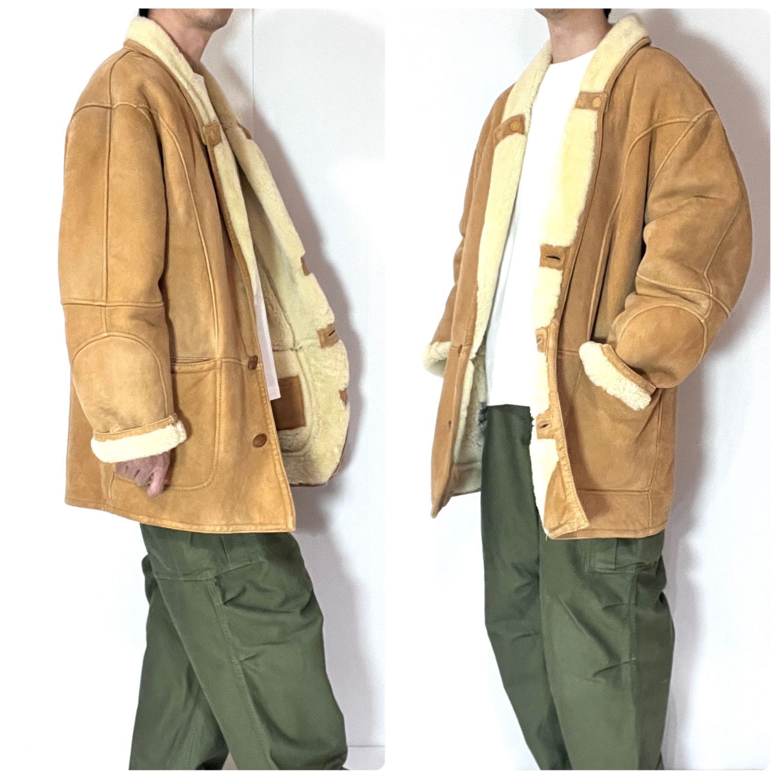70s〜80s カナダ製 ムートンボマージャケット 本革 シープスキン 70s-80s 本場スペイン産イタリア製 ヴィンテージ 肉厚 本革 シープ