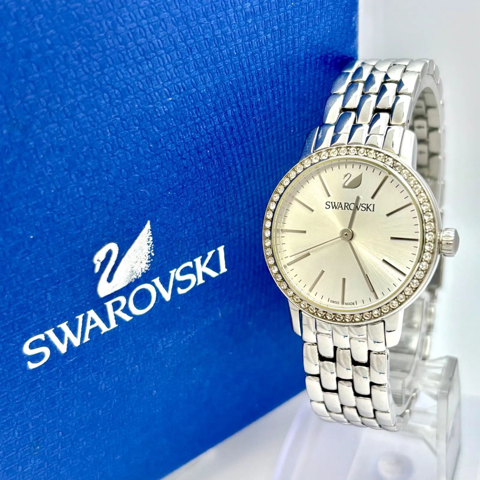 電池 スワロフスキー レディース 腕時計 ダイヤベゼル シルバー 526149