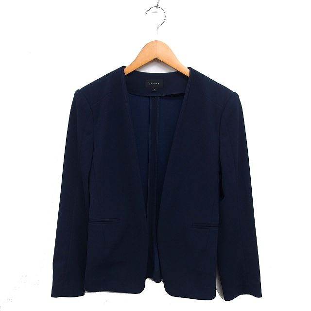 セオリー Theory ノーカラー ジャケット オープン 裏地なし 無地 2 紺