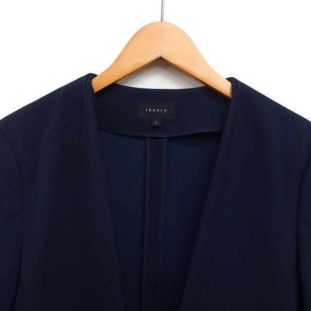 セオリー Theory ノーカラー ジャケット オープン 裏地なし 無地 2 紺