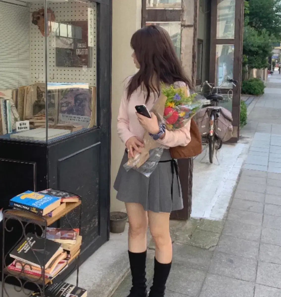 LETTER FROM MOON レターフロムムーン ミニット リー リボン プリーツ スカート グレー