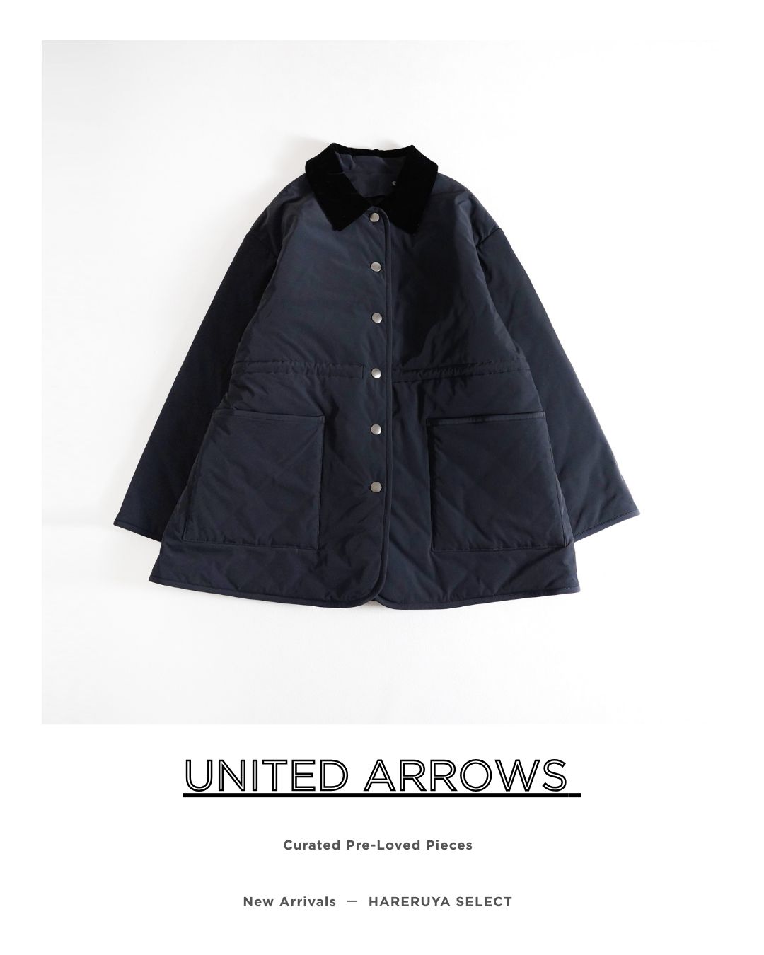 885 y UNITED ARROWS ユナイテッドアローズ 襟取り外し可 中綿 裏地キルティング コート 黒 36