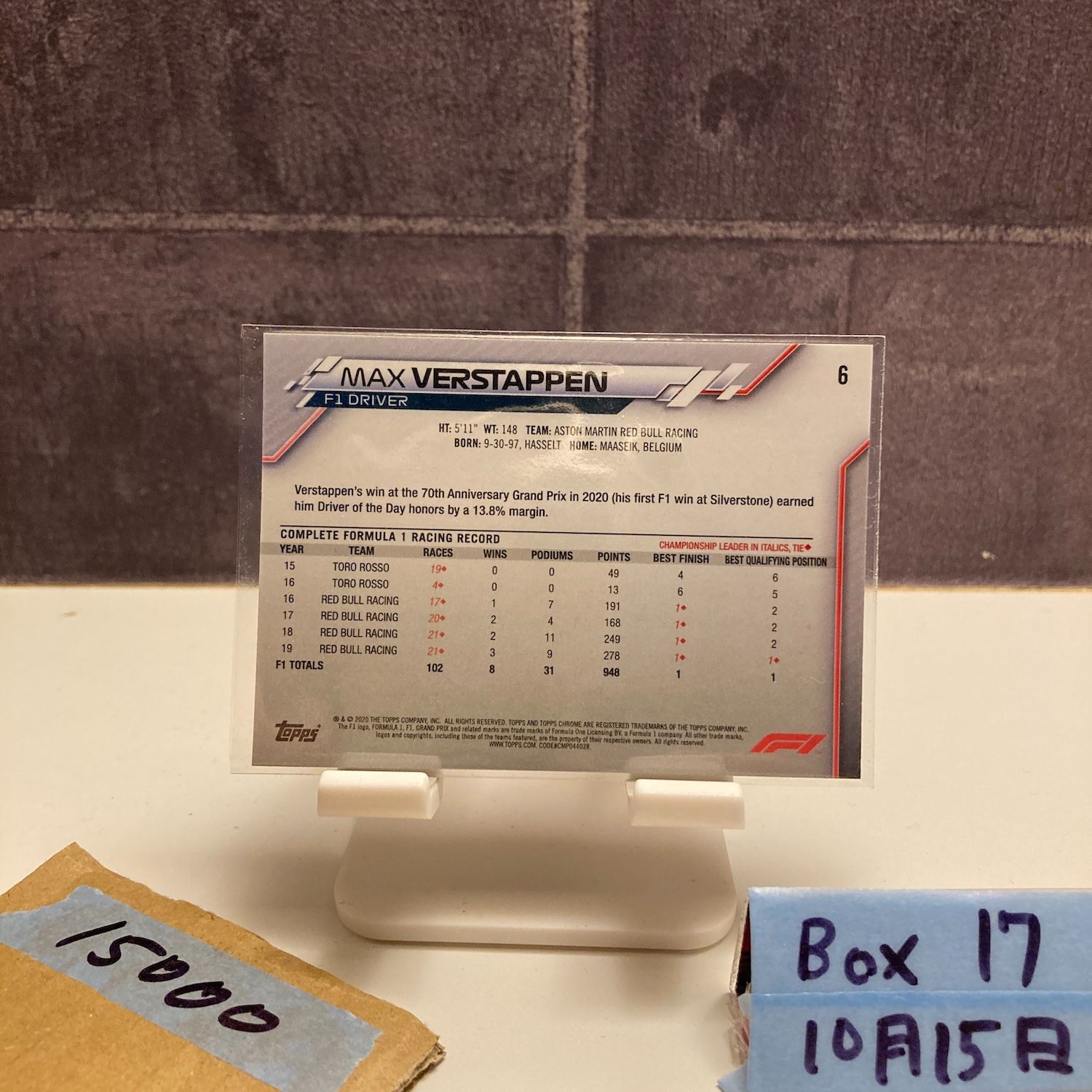 2021 Topps Max Verstappen Aston Martin Red Bull Racing F 1 Driver カード