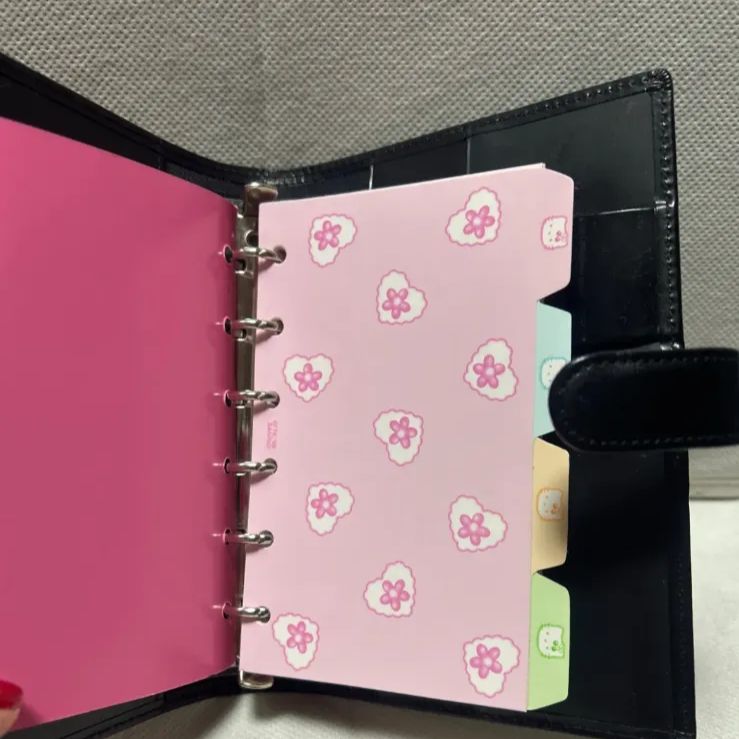  Hello Ｋitty 黒本革手帳 6 穴システム手帳 レフィール付き 1 9 ヴィンテージ品 システム手帳 手帳 日記 家計簿