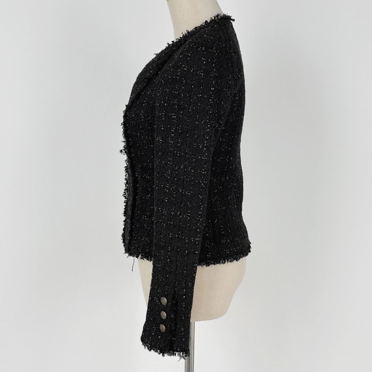 シャネル CHANEL ココマークボタン ツイード ジャケット ショート丈 05 A アウター ノー コットン レーヨン ポリエステル ブラック レディース