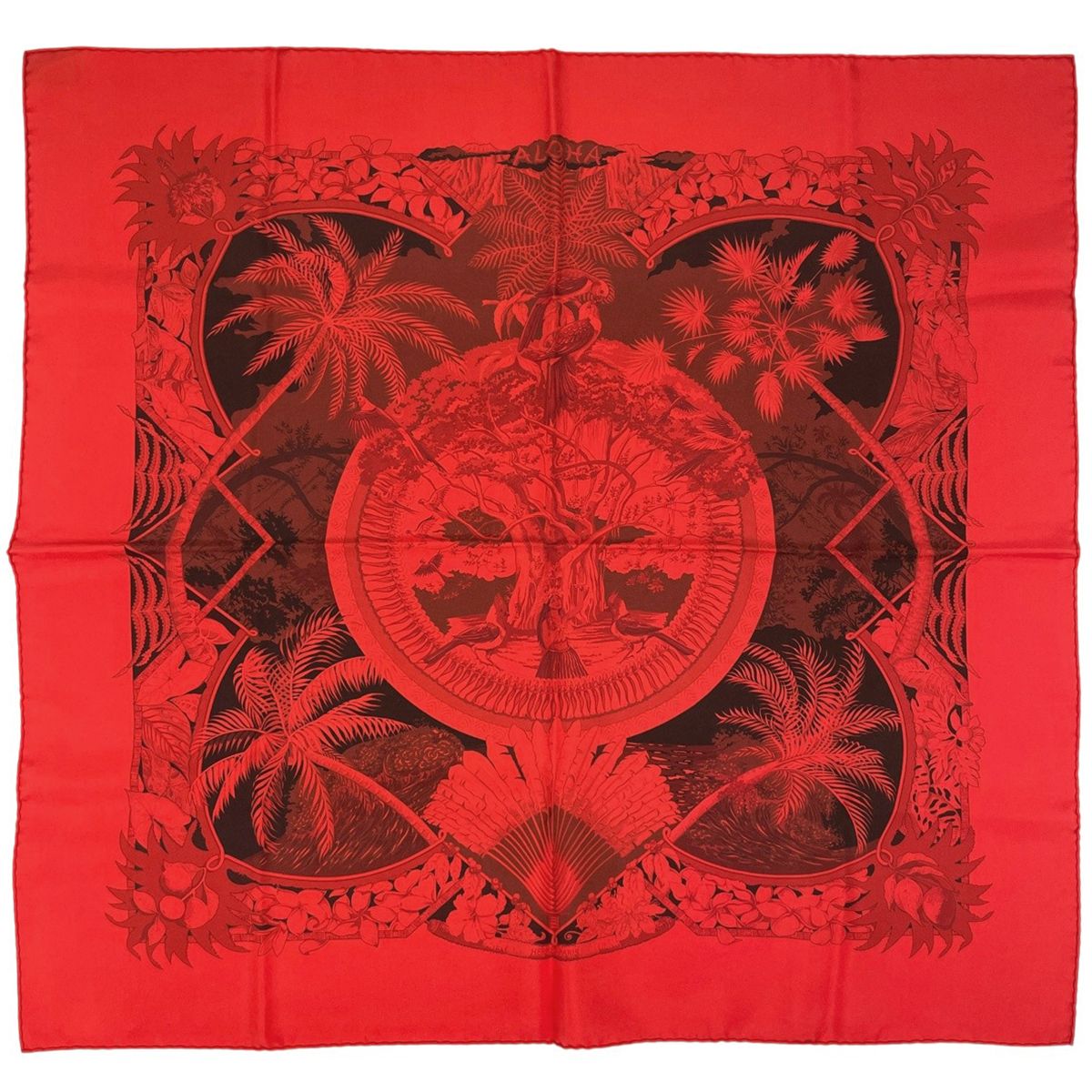 エルメス HERMES カレ 70 SURTEINT DIP DYE アロハ スカーフ シルク レッド レディース