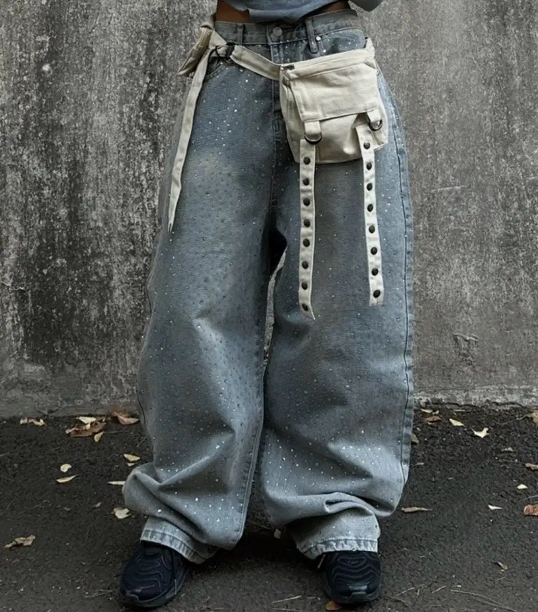 グロー ワイド デニム パンツ キュービック ズボン