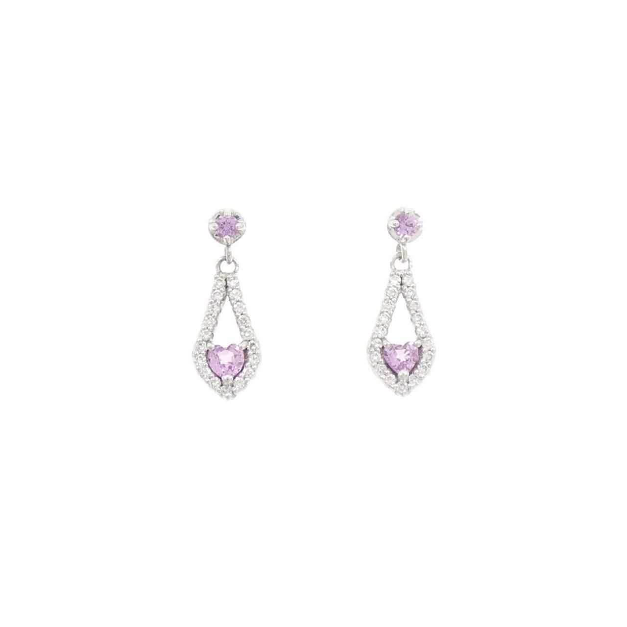 K 18 WG 14 ハート サファイヤ ピアス 0.36 CT