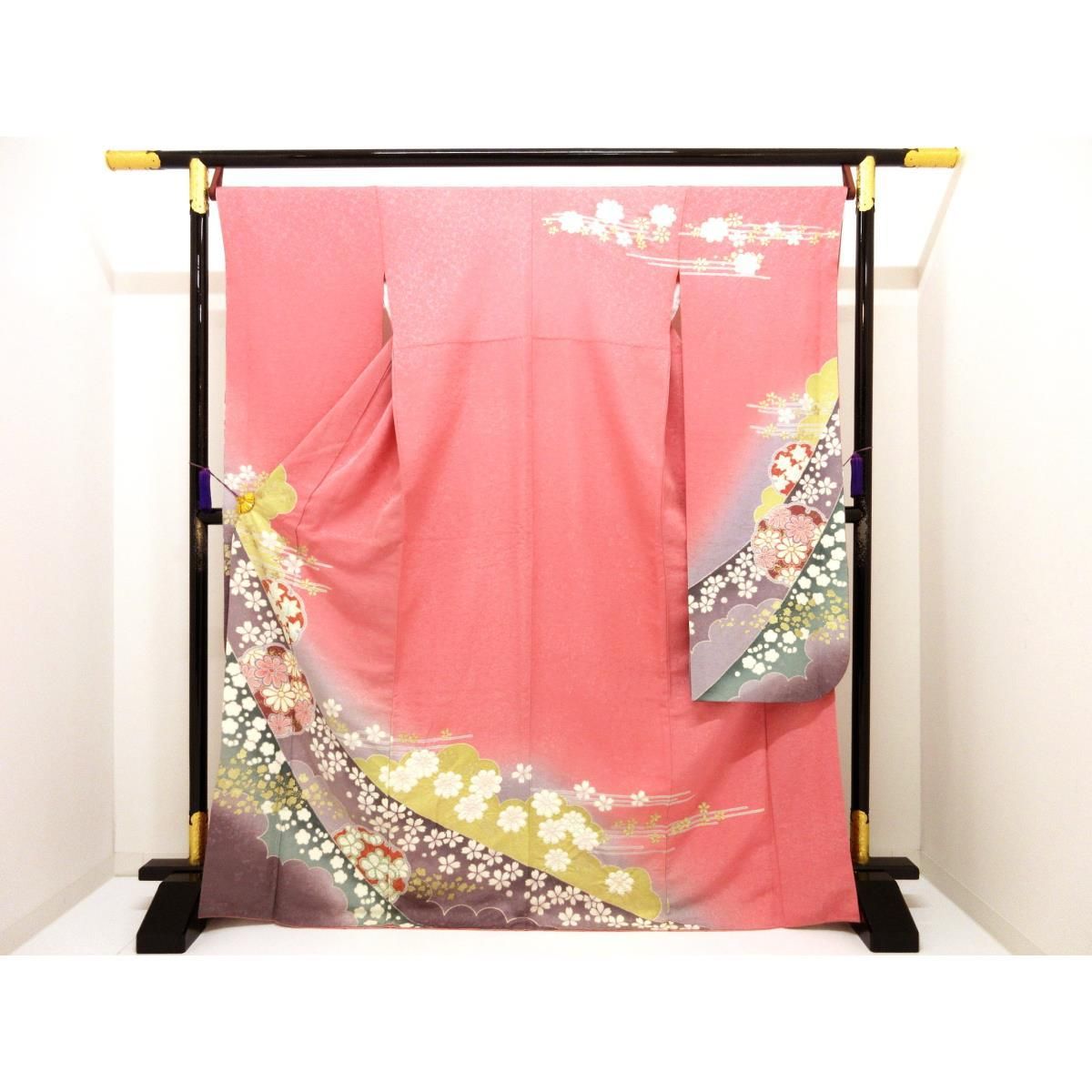 振袖 銀通しボカシ染 友禅金彩加工 絞り入