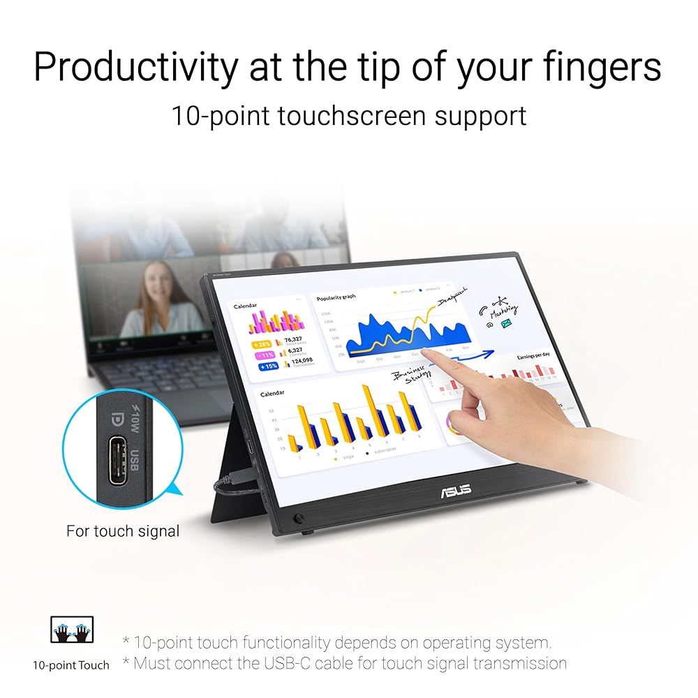 ASUS ポータブルモニター ZenScreen Touch 16インチ FHD 1920 x 1080 IPS 10点タッチスクリーン バッテリー内蔵 USB