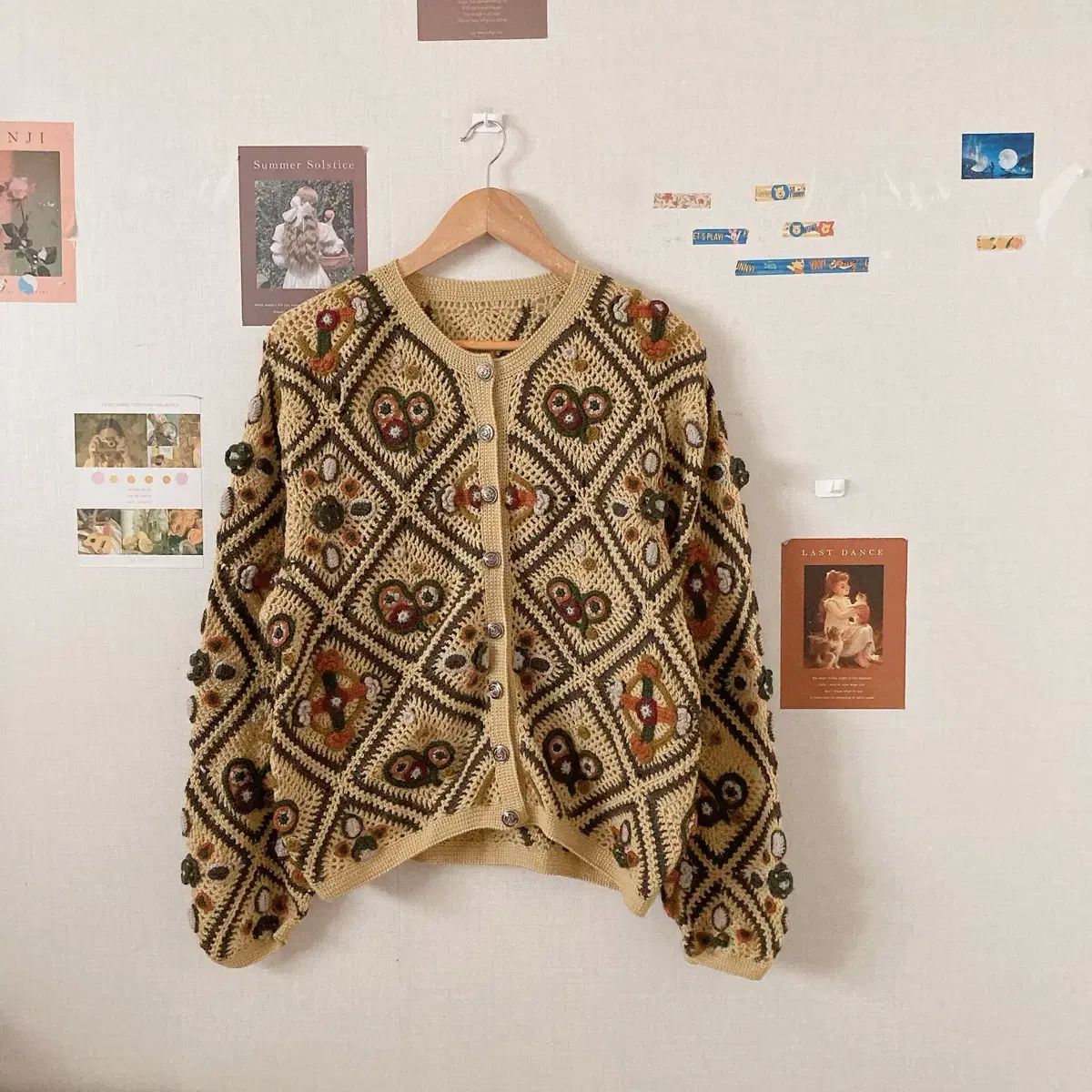 花ウールクロシェTシャツカーディガン