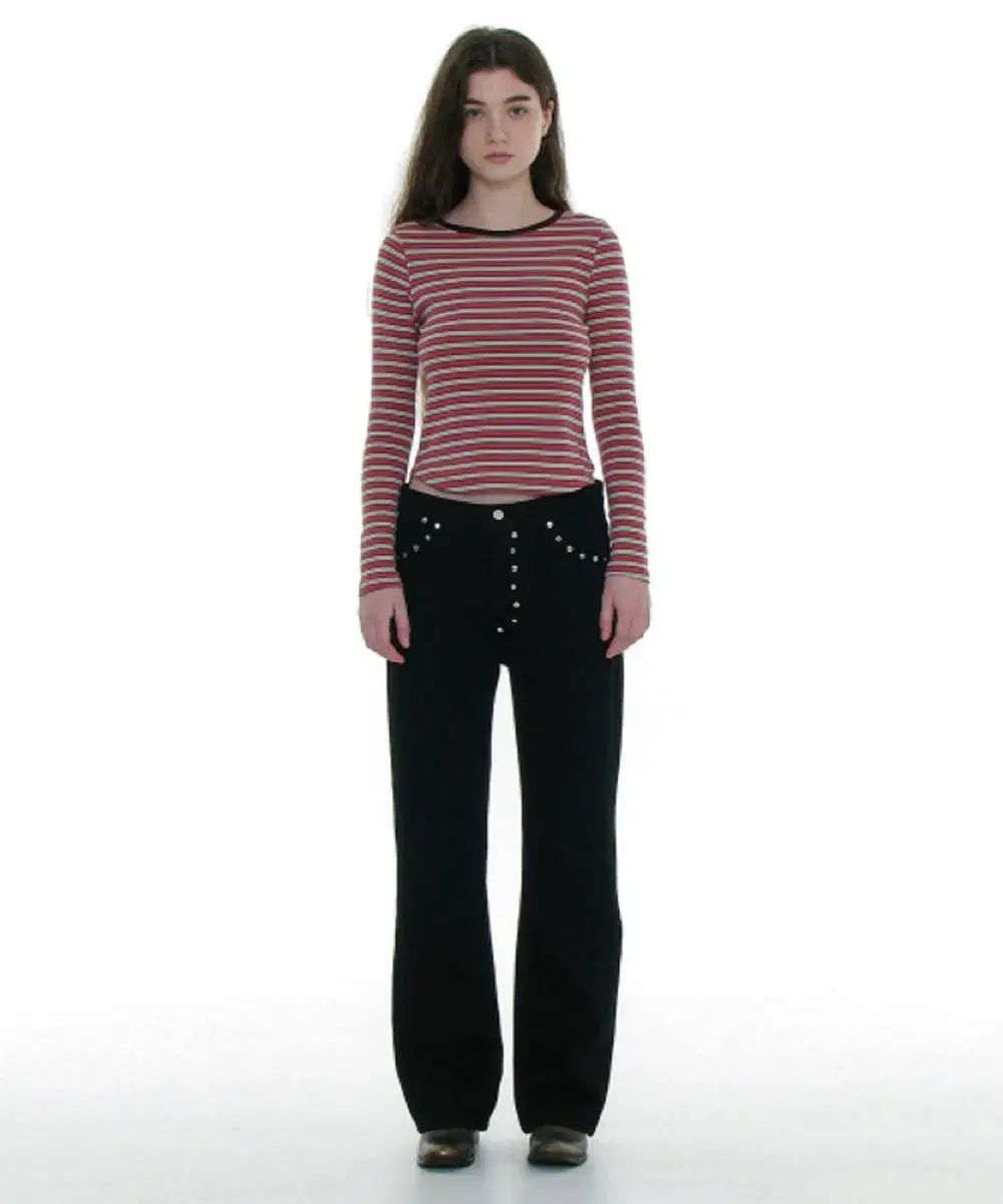 PARTIMENTO ウィメンズ ポケット スタディッド ポインテッド ジーン ブラック デニム M