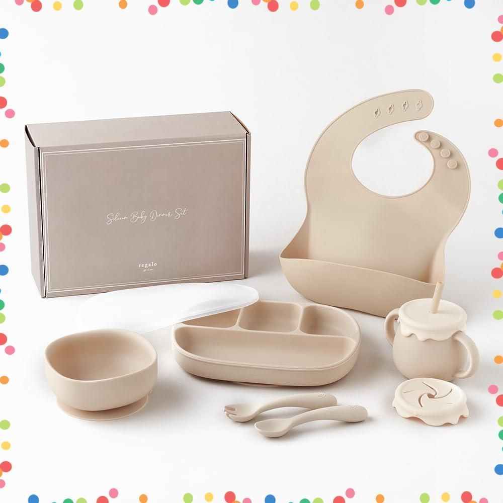 食品衛生検査済み ひっくり返らない6点セット 離乳食 電子レンジOK シリコン 食洗機対応 ベビー食器 吸盤付き 出産祝い ギフト regalo ディナーセット 6点セット ベージュ その他 文房具 事務用品 キッチン 日用品 その他