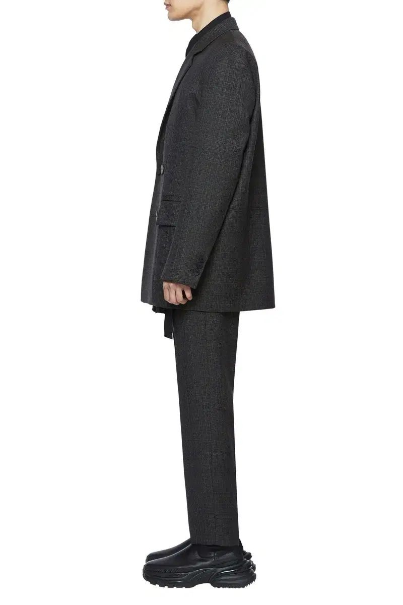 50 ウーヨンミ 21 fw グレー チェック ウール スリム セットアップ パンツ