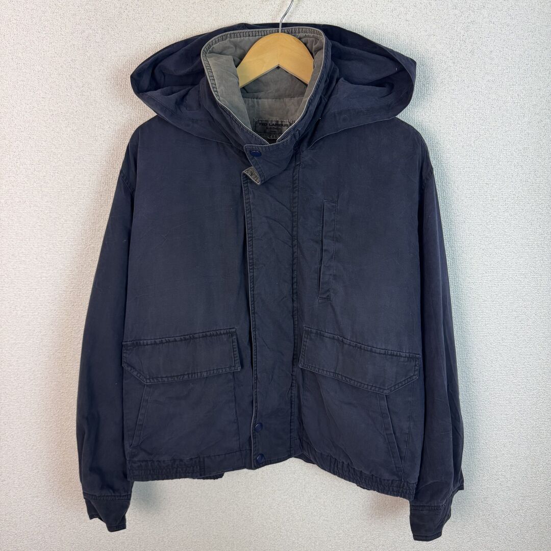 アースカラー ブルゾン ジャケット 無地 ネイビー Lサイズ メンズ 古着