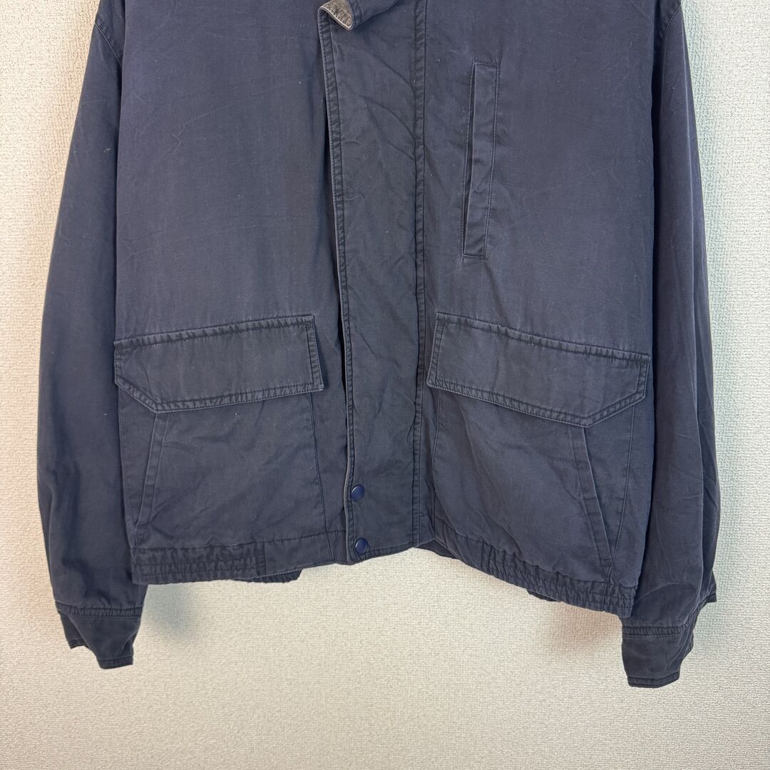 アースカラー ブルゾン ジャケット 無地 ネイビー Lサイズ メンズ 古着
