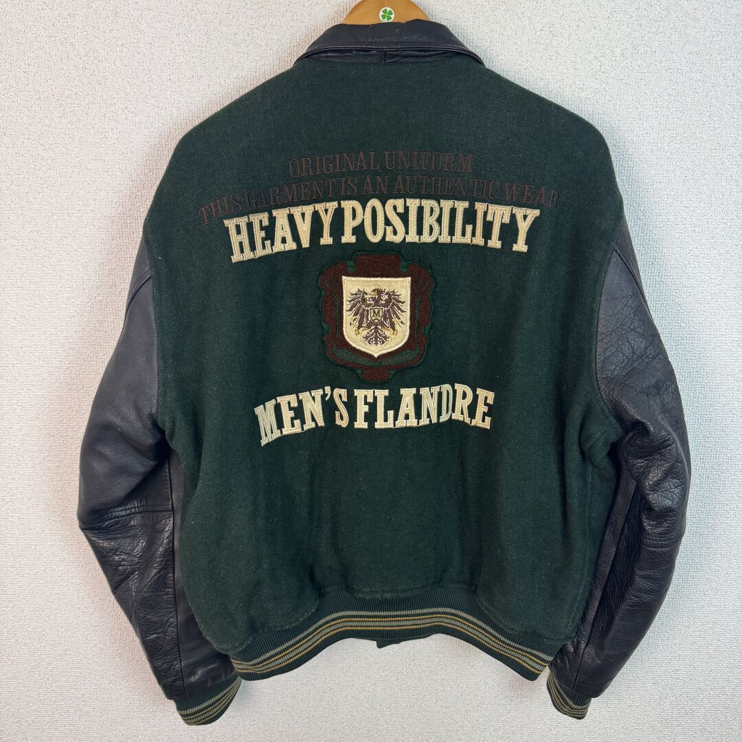 90s スタジャン アワードジャケット ブルゾン 刺繍ロゴ グリーン