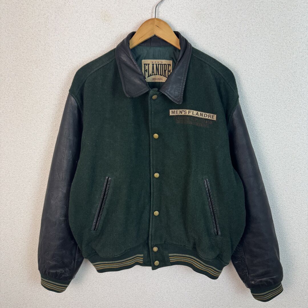 90s スタジャン アワードジャケット ブルゾン 刺繍ロゴ グリーン