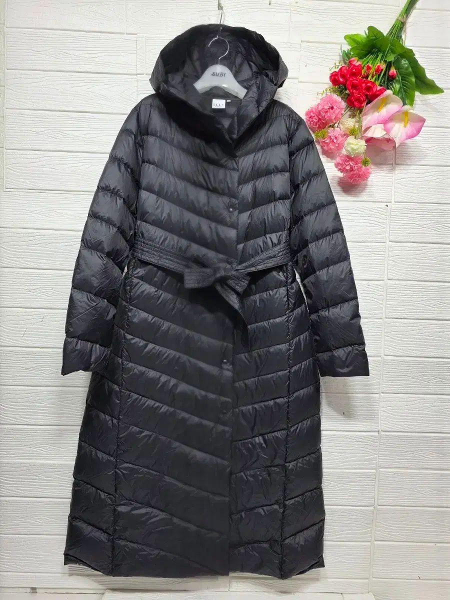 ELLE 軽量 フード ダウンジャケット ロング丈 ダウン L 66-77