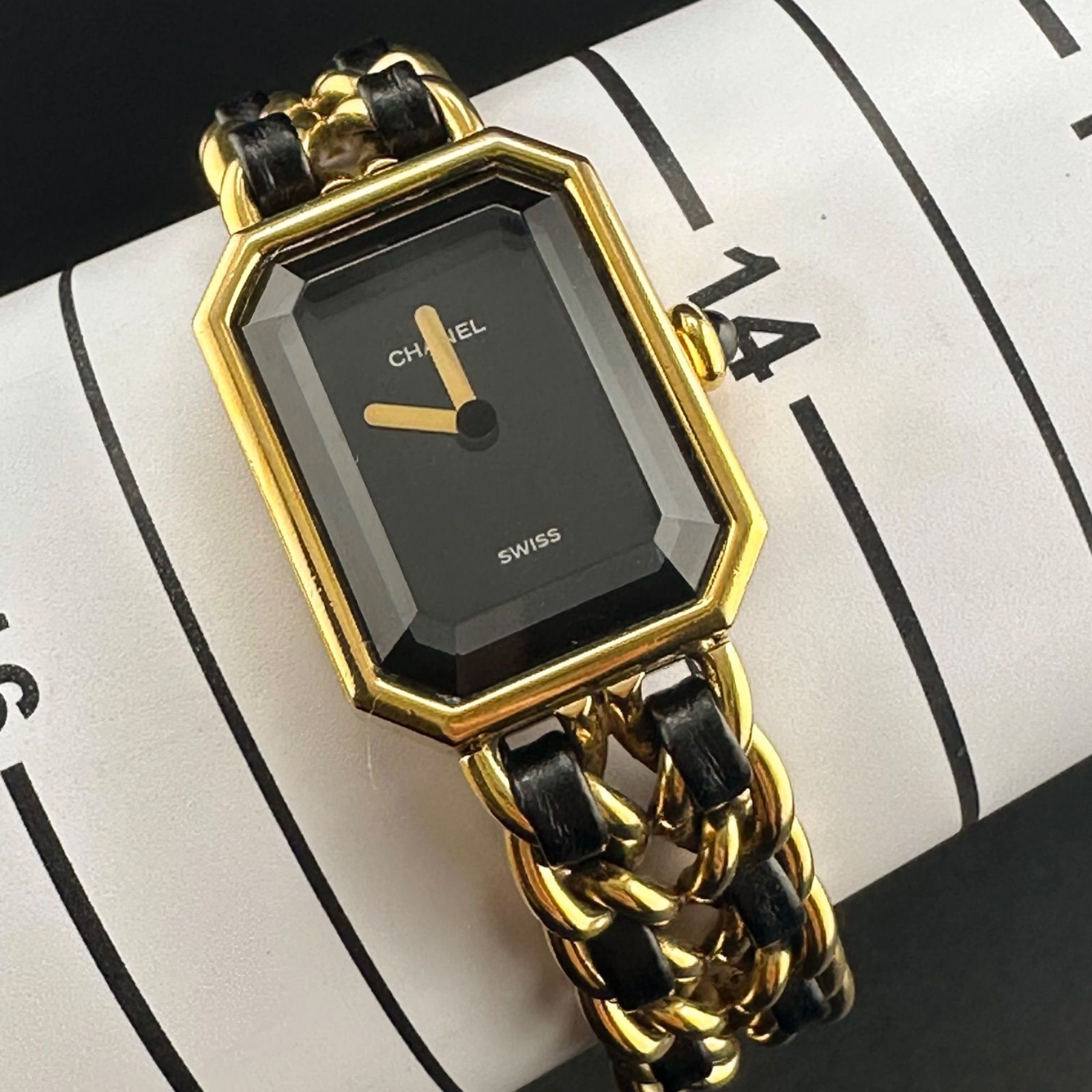シャネル プルミエール M 腕時計 クォーツ H 0001 CHANEL ゴールド ブラック文字盤