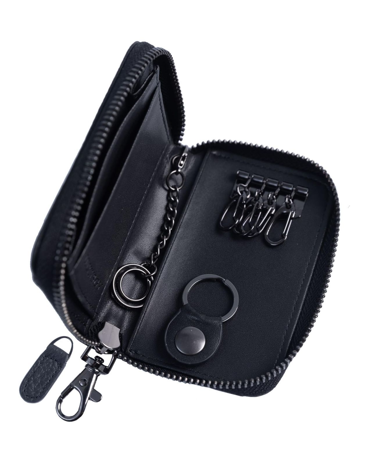 【新着商品】小銭入れ カラビナ キーホルダー コンパクト カードケース case key 一体型 車 鍵ケース レディース 多機能 スマートキーケース 4連フック ギフト 本革 スマートキー対応 メンズ BOX付き キーケース [LUCKYSGY]