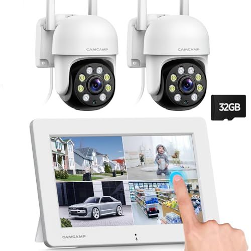 防犯カメラ 屋外 無線 タッチスクリーン 内臓バッテリー CAMCAMP 監視カメラ 室内 500万画素 PTZ機能防犯カメラ セット 簡単設置 7インチモニタNVR機 双方向通話機能 光音威嚇24時間録画 遠隔監視 4チャ 3 f dec 4 c