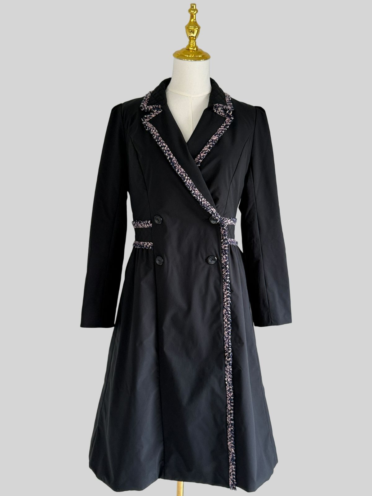 美品Rene ルネ 6948180 中綿ロングコート ミックスツイードブレード36