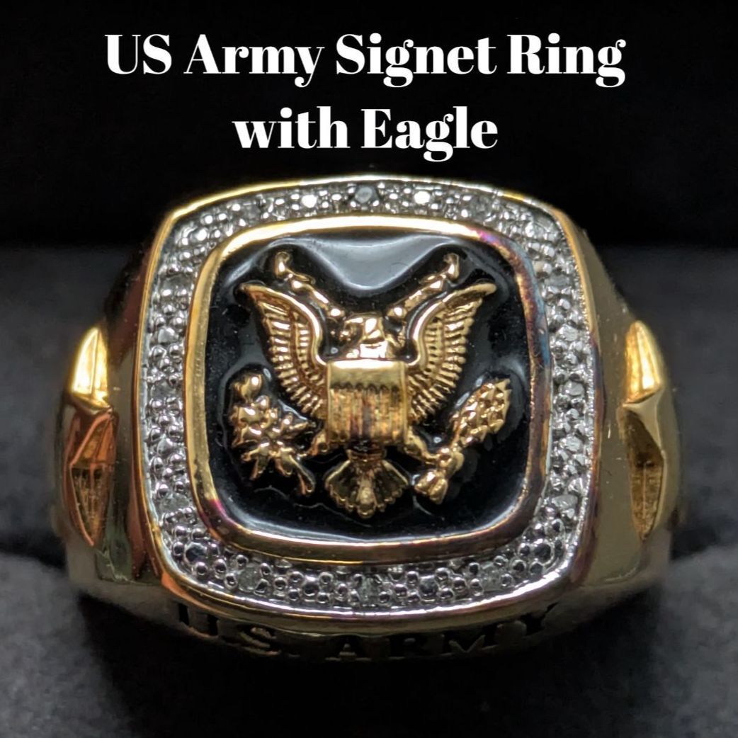 メンズ Danbury Mint US ARMY イーグル 14 KGP ミリタリーリング 記念シグネット 23号 24 2 g