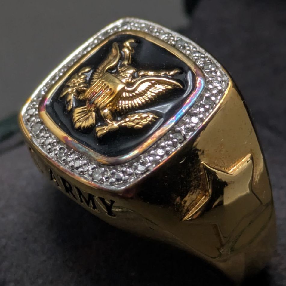 メンズ Danbury Mint US ARMY イーグル 14 KGP ミリタリーリング 記念シグネット 23号 24 2 g