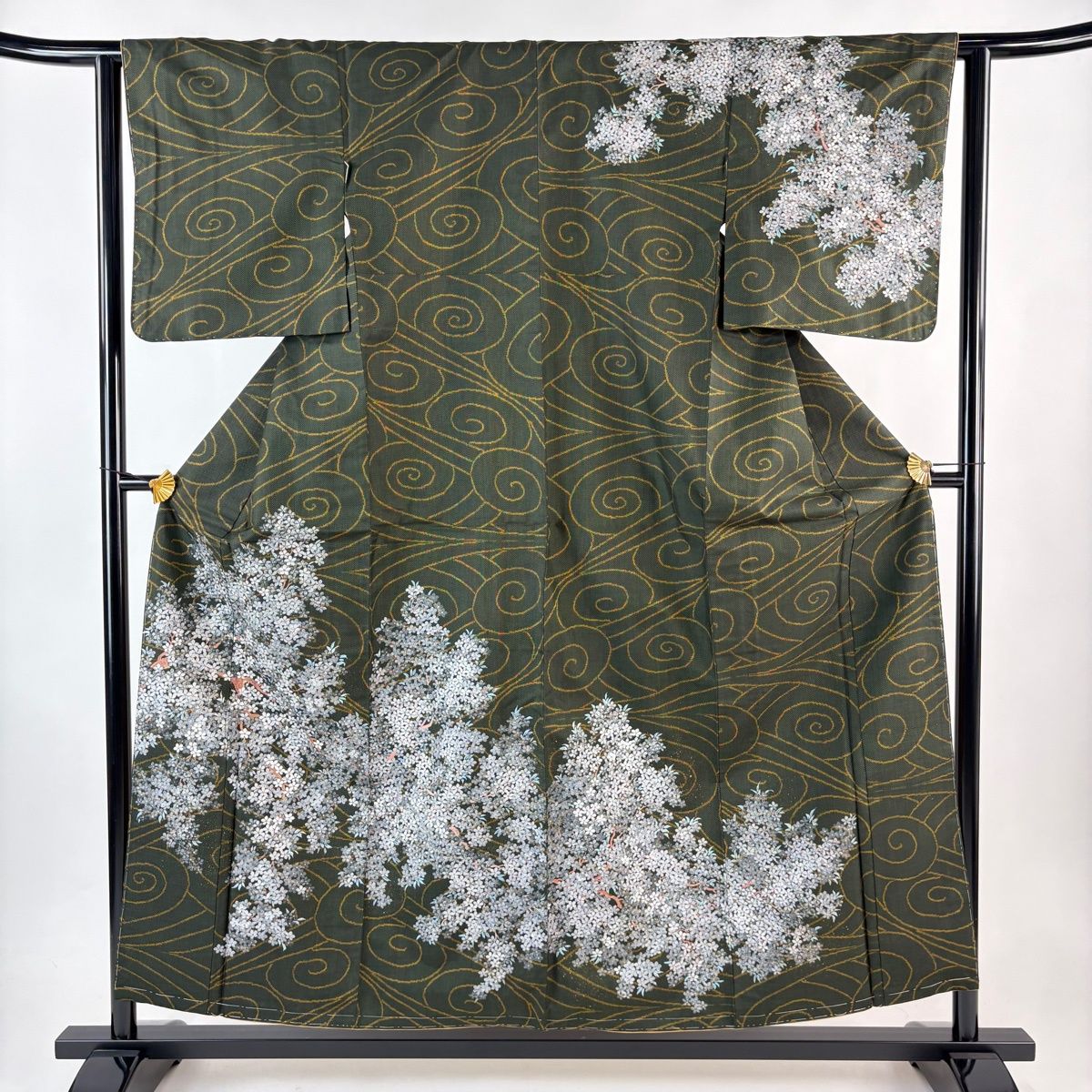 美品】 訪問着 身丈156cm 裄丈62cm S 袷 紬地 落款 枝花 流水 金彩