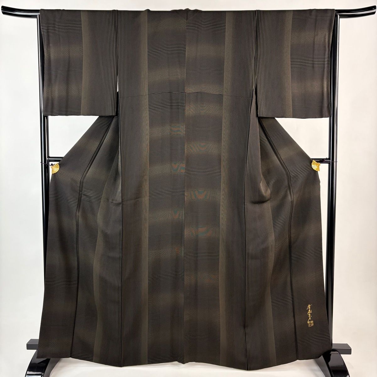 小紋 身丈164 5 cm 裄丈64 M 袷 斉藤三才 落款 縞 墨色 正絹 秀品