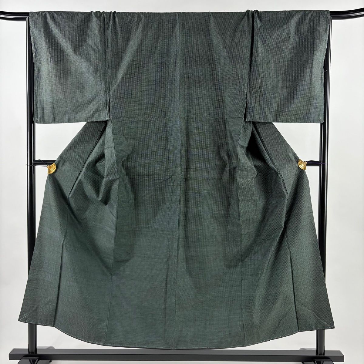 男着物 身丈153 cm 裄丈67.5 L 袷 アンサンブル 紬 幾何学 緑 正絹 秀品