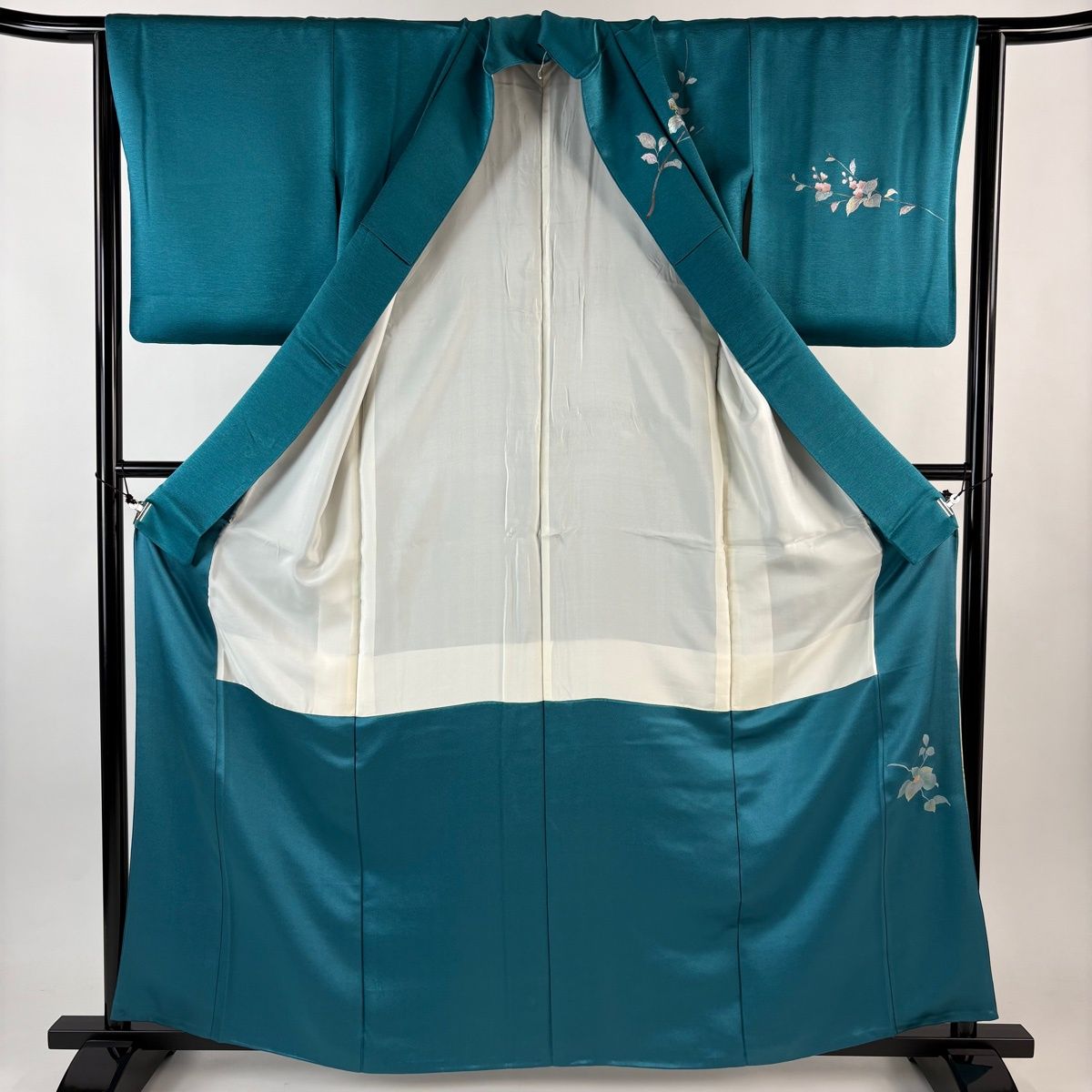 訪問着 身丈161cm 裄丈63.5cm S 袷 枝花 流水 金銀彩 螺鈿 青緑 正絹