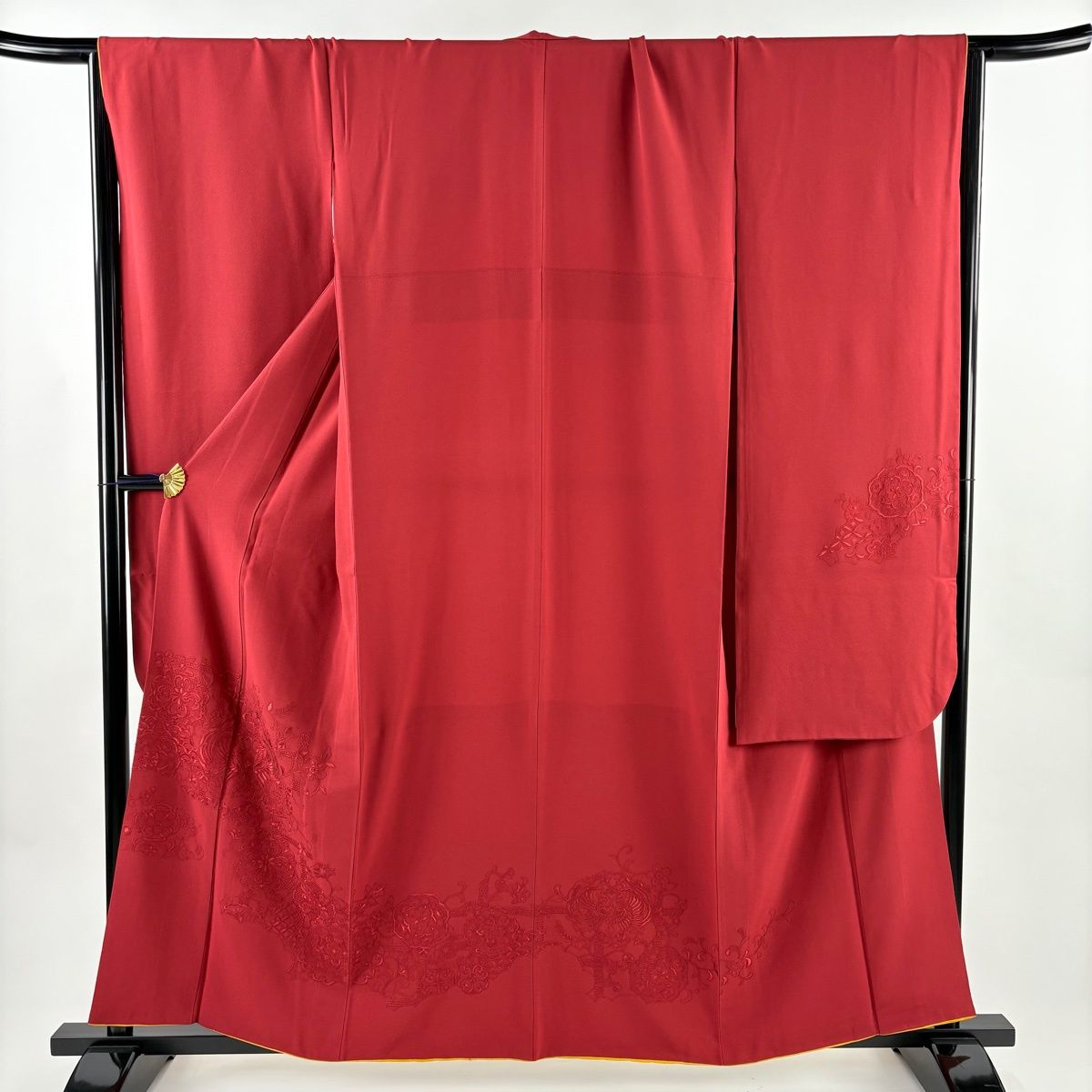 振袖 身丈158 cm 裄丈67 5 L 袷 向かい鳥 華文 刺繍 赤 正絹 秀品