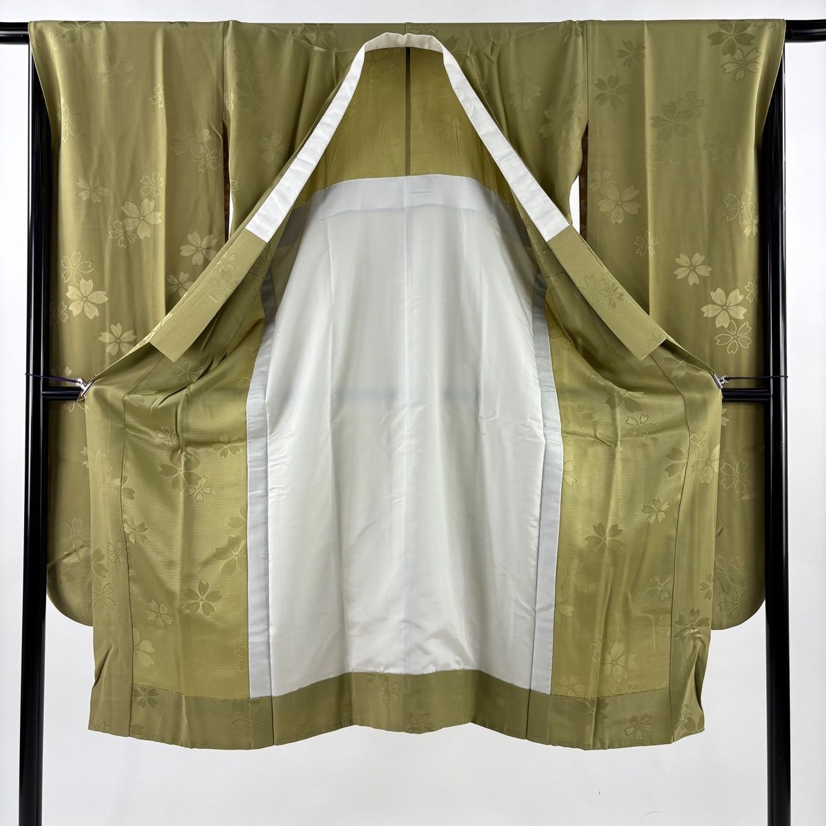 長襦袢 身丈131cm 裄丈67.5cm L 袷 振袖用 やまと 地紋 鶯色 正絹 秀品