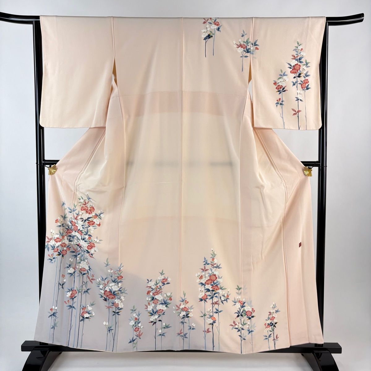 訪問着 訪問着 身丈154cm 裄丈64cm M 袷 落款 草花 鳥 薄ピンク