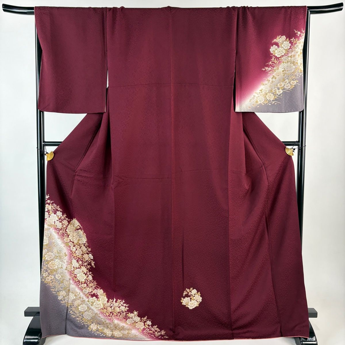 付下げ 身丈172 5 cm 裄丈68 L 袷 やまと 花丸文 牡丹 金彩 ラメ彩 赤紫 正絹 秀品