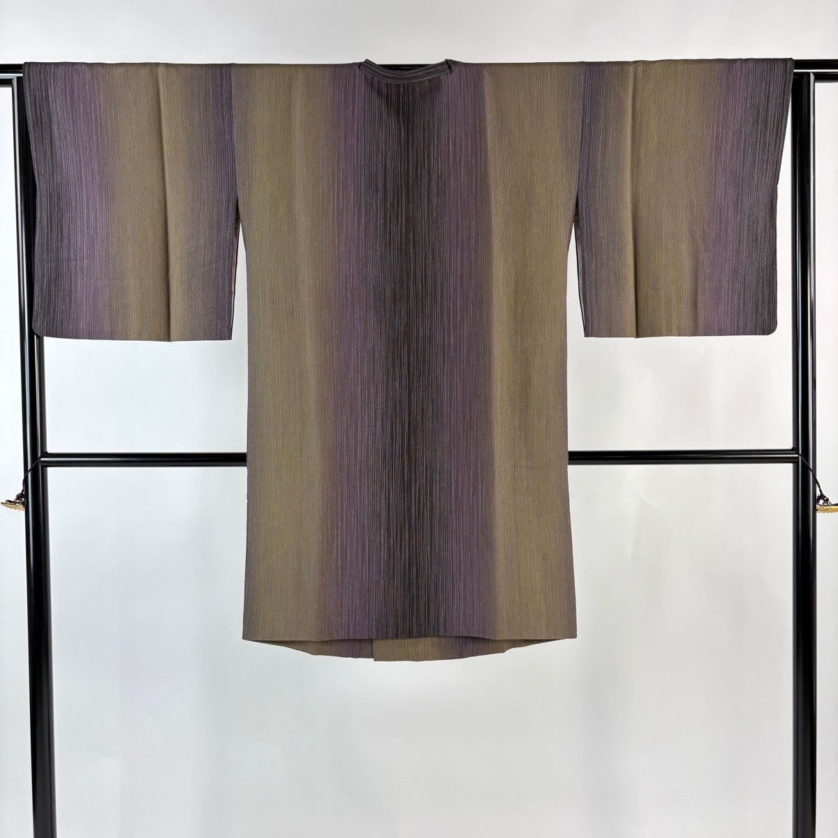 道行 身丈98 cm 裄丈65 M 和装コート 角衿 縦縞 灰紫 正絹 秀品